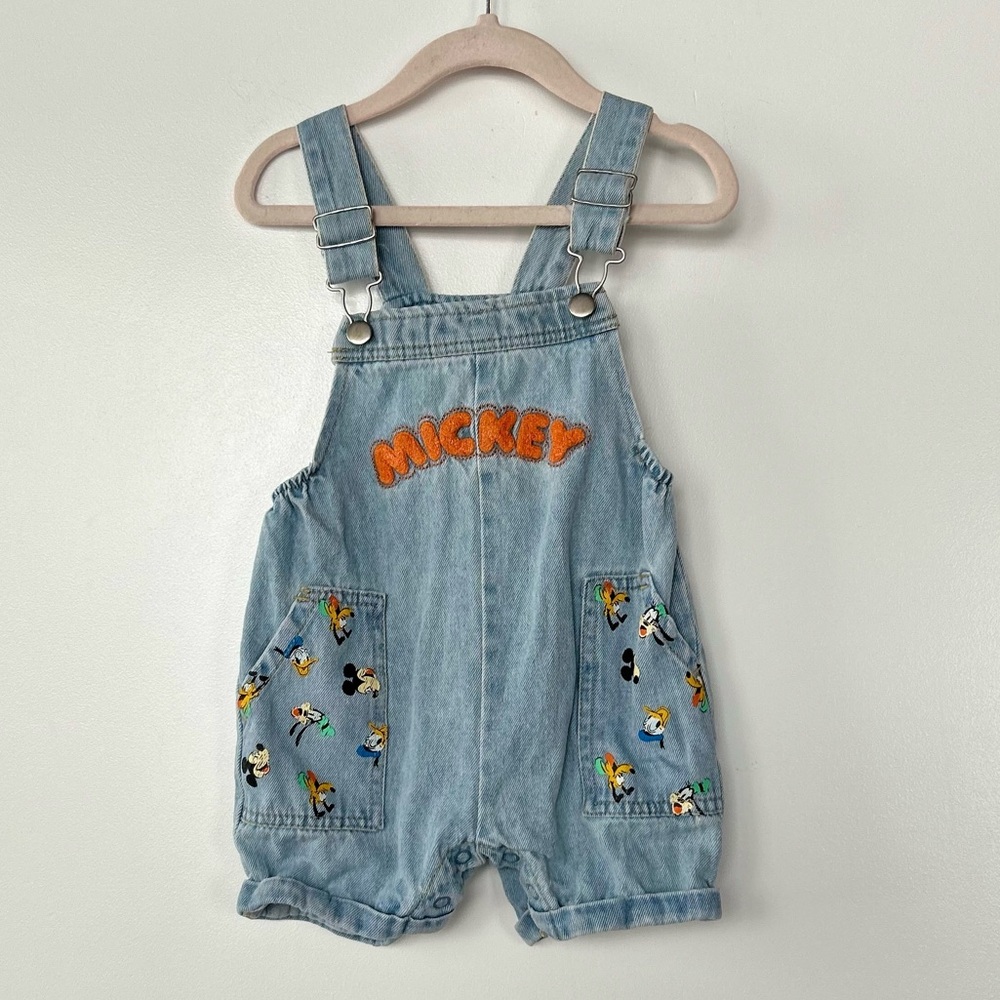 Disney Blue Denim Overalls with Playful Design Size 24 Months Disneyland